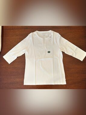 L.L. Bean White Women’s Henley 3/4 Sleeve Top - NWT